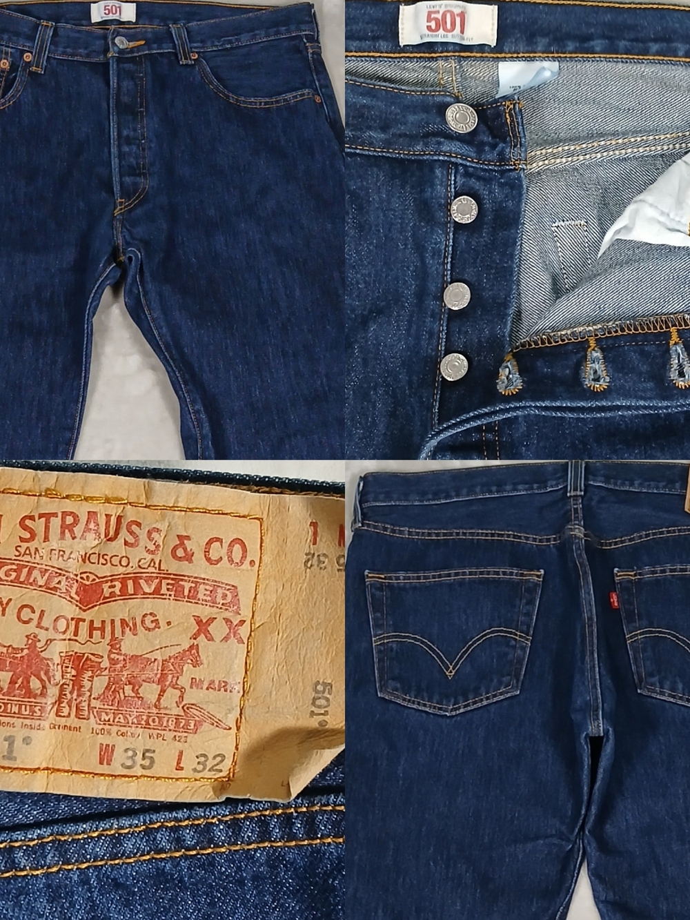 Levi's 501 35x32 Button Fly Jeans Men's Dark Wash Straight Leg